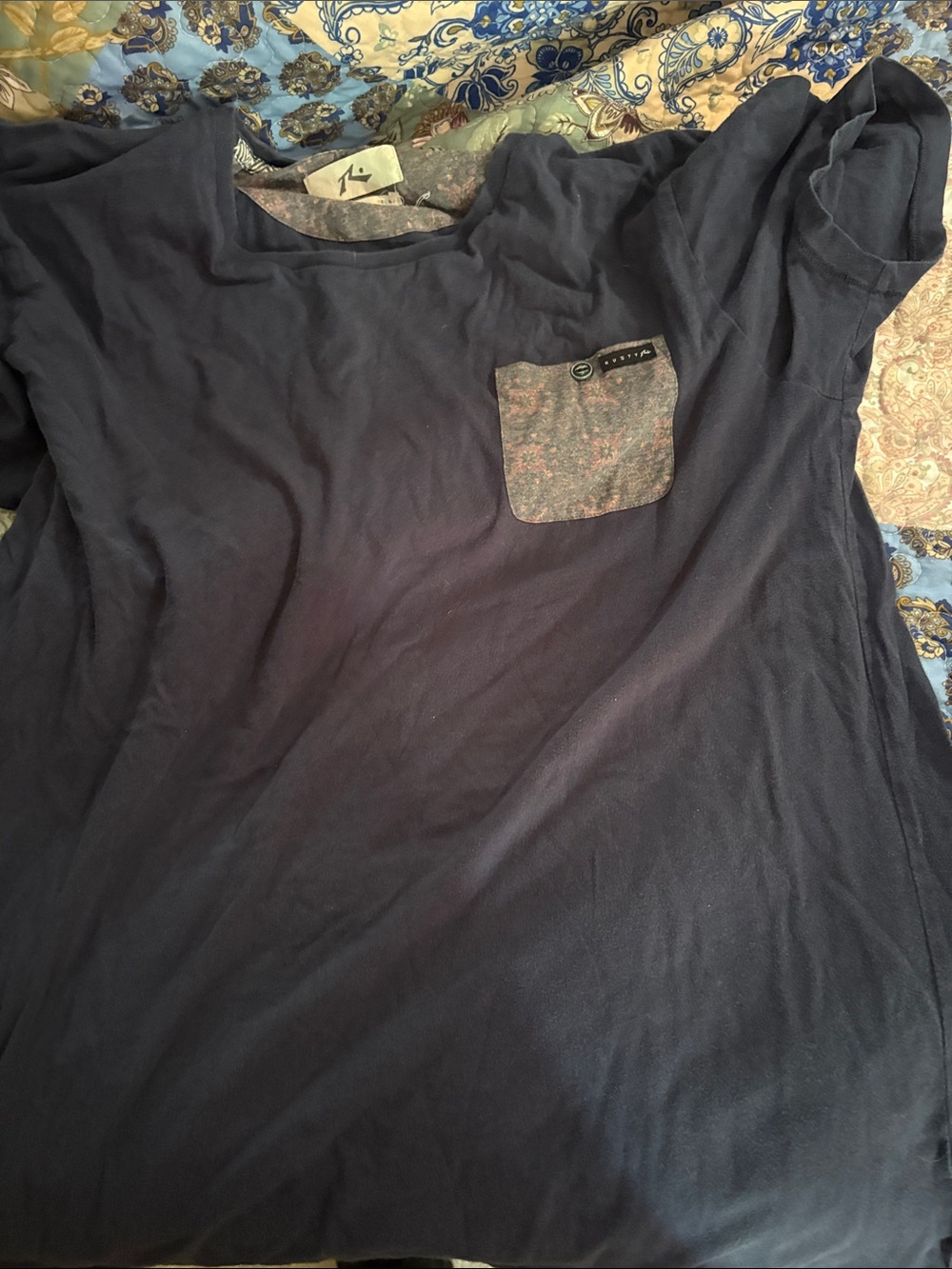 Rusty Men's Dark Blue Short-Sleeve Tee with Marled Chest Pocket